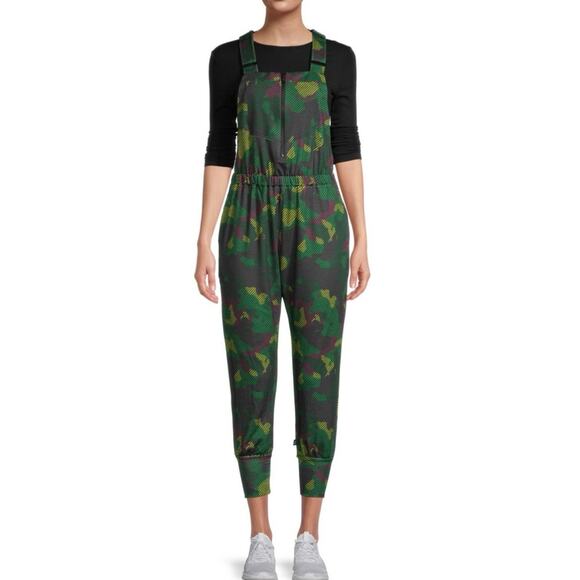 Terez Overall Jumpsuit Small Green Digital Camo Front Zip Gymnastics Athletic - Picture 1 of 9